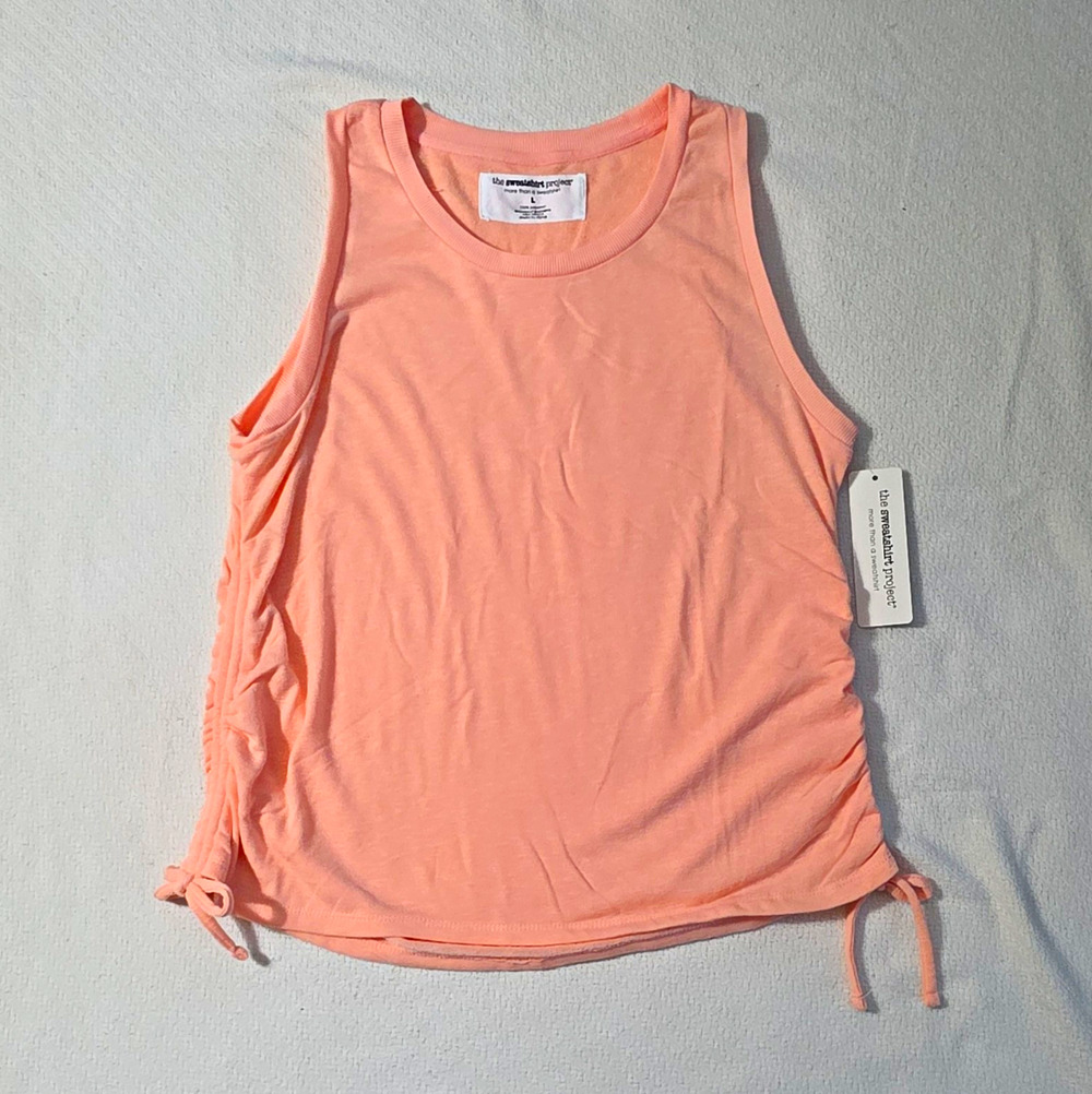 The Sweatshirt Project Peach Knit Ruched Drawstring Sides Round Neck Tank Size L